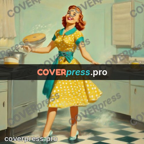 Vintage illustration: girl in a yellow kitchen