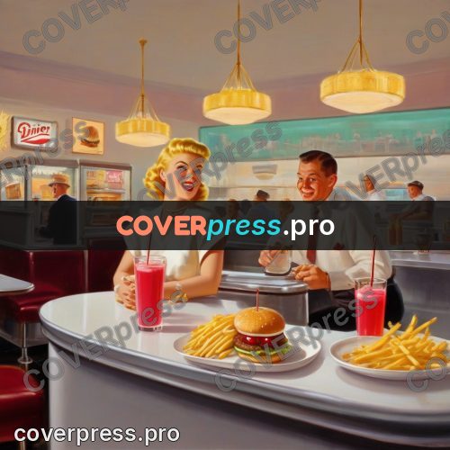 Vintage illustration: girl at a diner counter