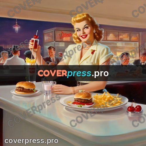 Vintage illustration: girl at a diner counter