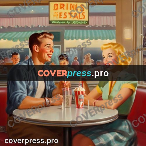Vintage illustration: young people at a cafe table
