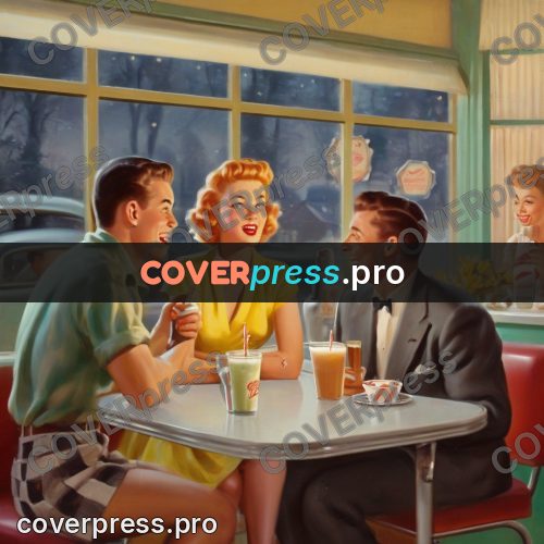 Vintage illustration: young people at a cafe table