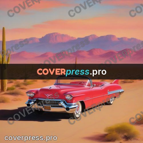 Vintage illustration: red convertible in the desert