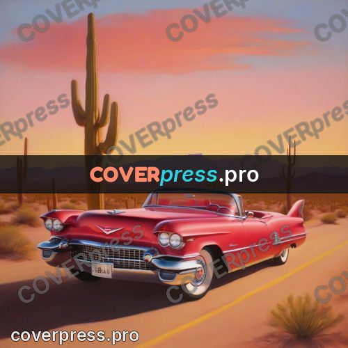Vintage illustration: red convertible in the desert
