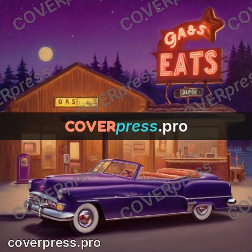 Vintage illustration: convertible at a station at night