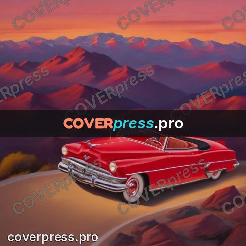 Vintage illustration: convertible on a mountain road