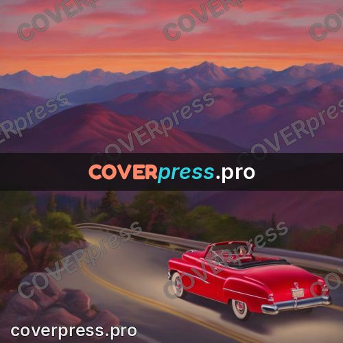 Vintage illustration: convertible on a mountain road