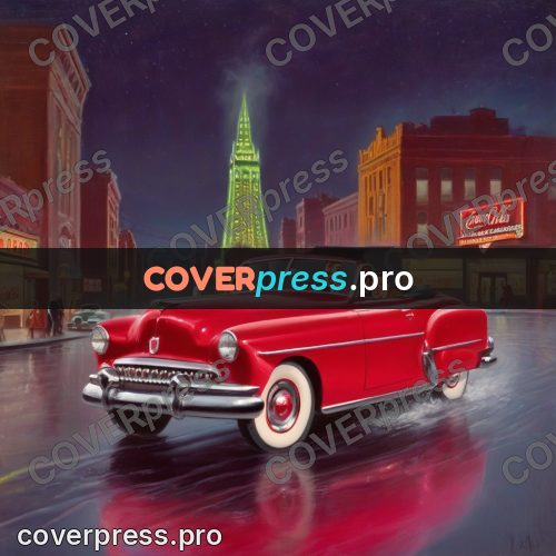 Vintage illustration: convertible on a night street