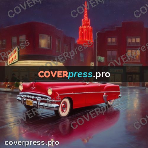 Vintage illustration: convertible on a night street