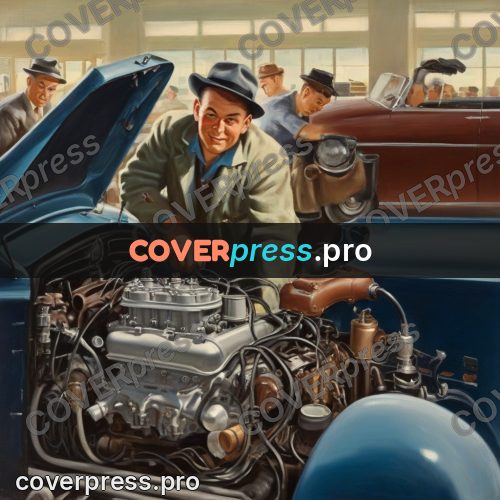 Vintage illustration: man at an open engine