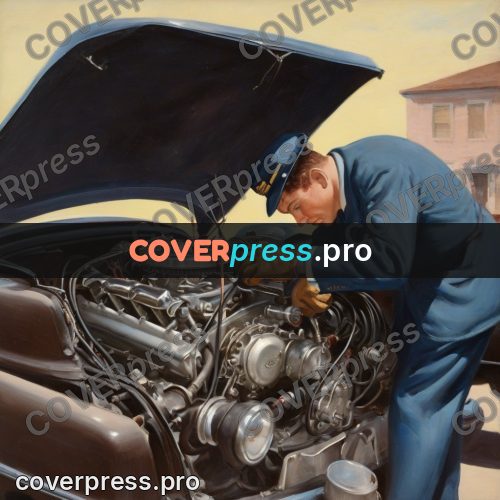Vintage illustration: man at an open engine