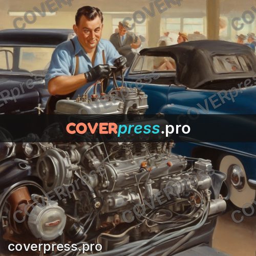 Vintage illustration: man at an open engine