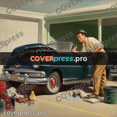 Vintage illustration: man washing a car