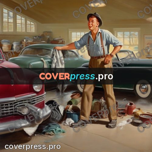 Vintage illustration: man washing a car
