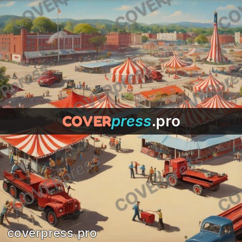 Vintage illustration: fair with striped tents