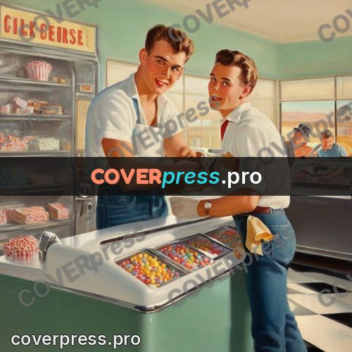 Vintage illustration: young people at a sweet counter