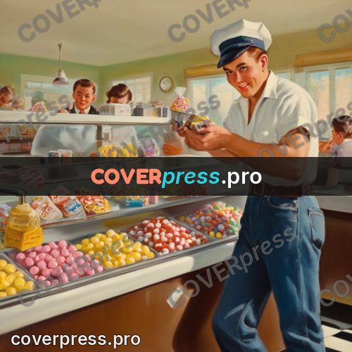 Vintage illustration: young people at a sweet counter
