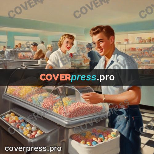 Vintage illustration: young people at a sweet counter