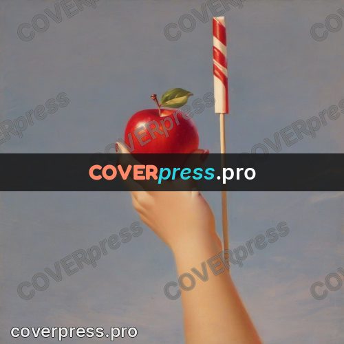 Vintage illustration: hand with a red apple
