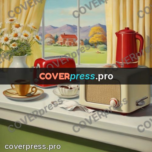 Vintage illustration: radio and toaster by a window