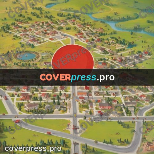 Vintage illustration: town seen from above