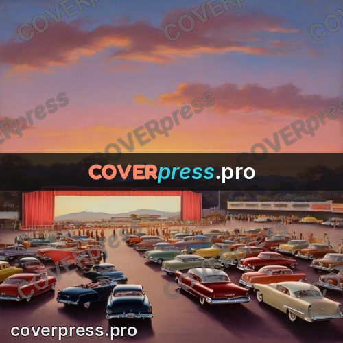 Vintage illustration: screen and cars in a lot