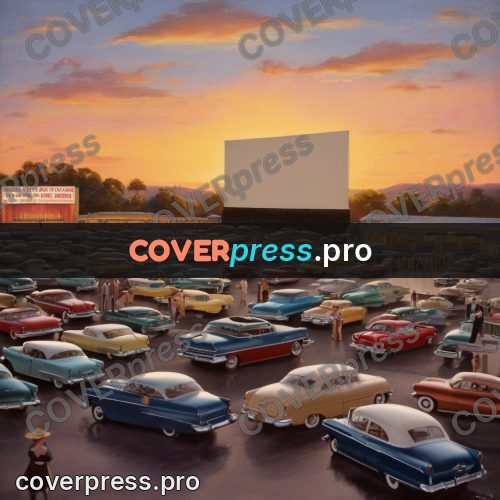 Vintage illustration: screen and cars in a lot