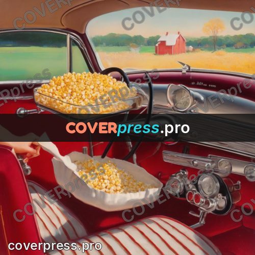 Vintage illustration: popcorn inside a car