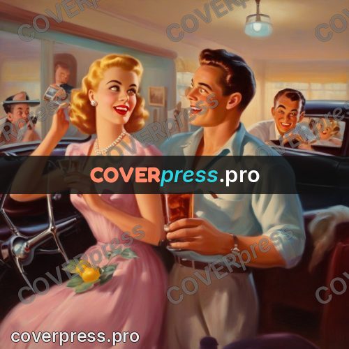 Vintage illustration: people in a car with drinks