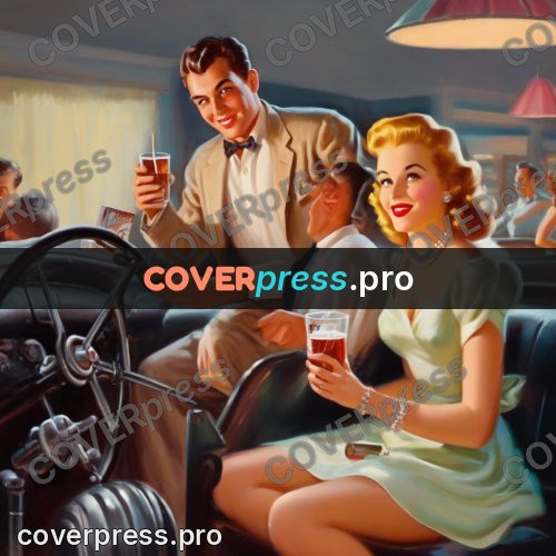 Vintage illustration: people in a car with drinks