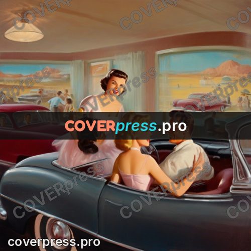 Vintage illustration: people in a car with drinks