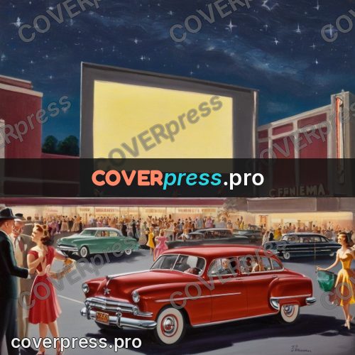 Vintage illustration: drive-in cinema under the stars