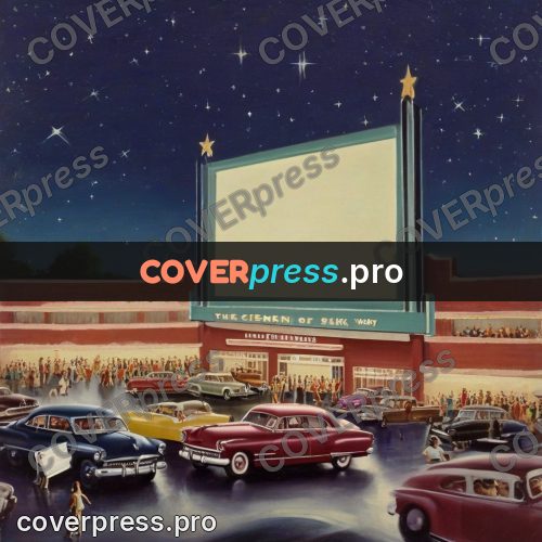 Vintage illustration: drive-in cinema under the stars
