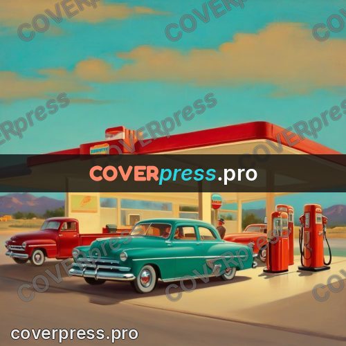 Vintage illustration: filling station under a canopy
