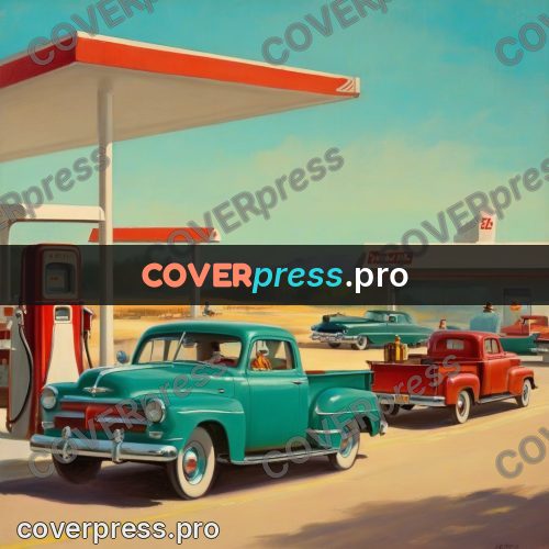 Vintage illustration: filling station under a canopy