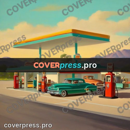 Vintage illustration: filling station under a canopy