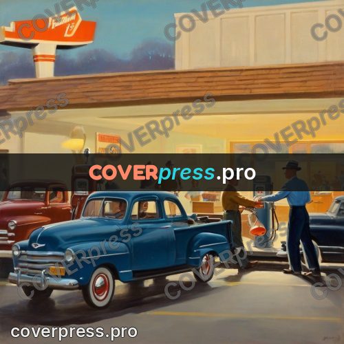 Vintage illustration: attendant by a blue car