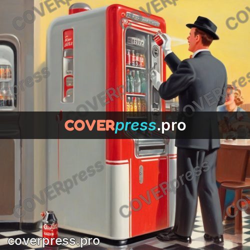 Vintage illustration: red vending machine with bottles