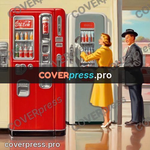 Vintage illustration: red vending machine with bottles