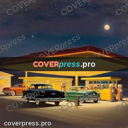 Vintage illustration: night filling station under a moon