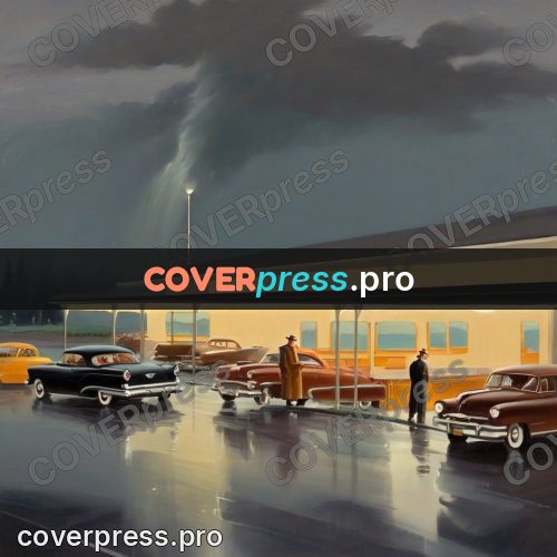 Vintage illustration: station under a storm sky