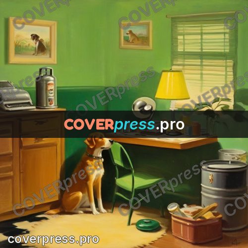 Vintage illustration: dog by a lamp indoors
