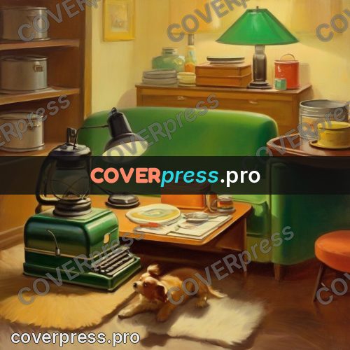 Vintage illustration: dog by a lamp indoors