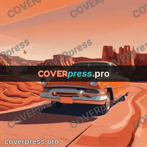 Flat illustration: car on a canyon road