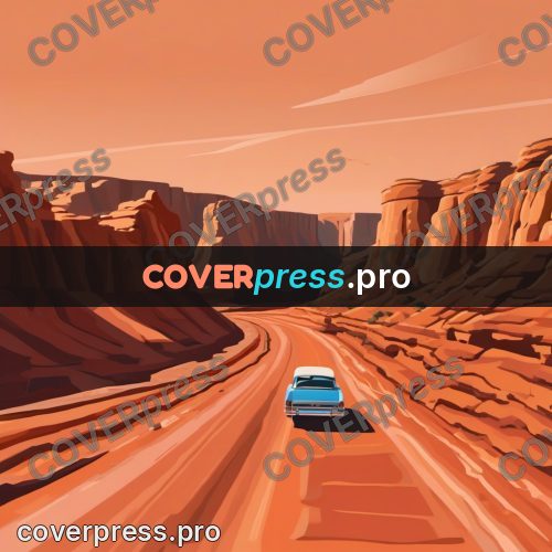Flat illustration: car on a canyon road