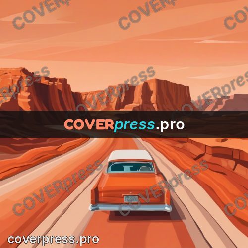 Flat illustration: car on a canyon road