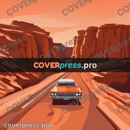 Flat illustration: car on a canyon road