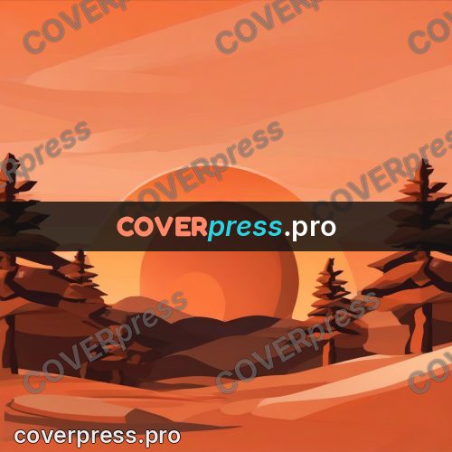 Flat illustration: sun behind pines at sunset