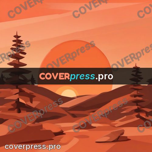 Flat illustration: sun behind pines at sunset