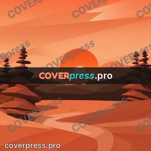 Flat illustration: sun behind pines at sunset
