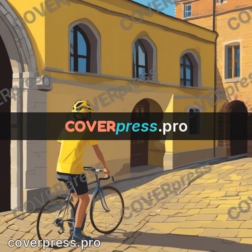 Flat illustration: cyclist on a cobbled street